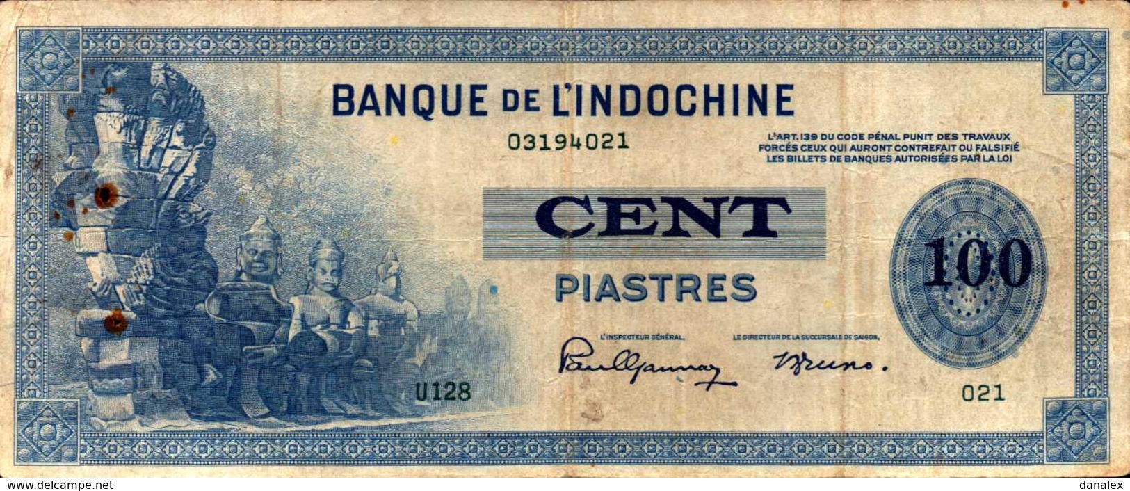 INDOCHINE 100 PIASTRES De 1942-45nd  Pick 78a - Indochine