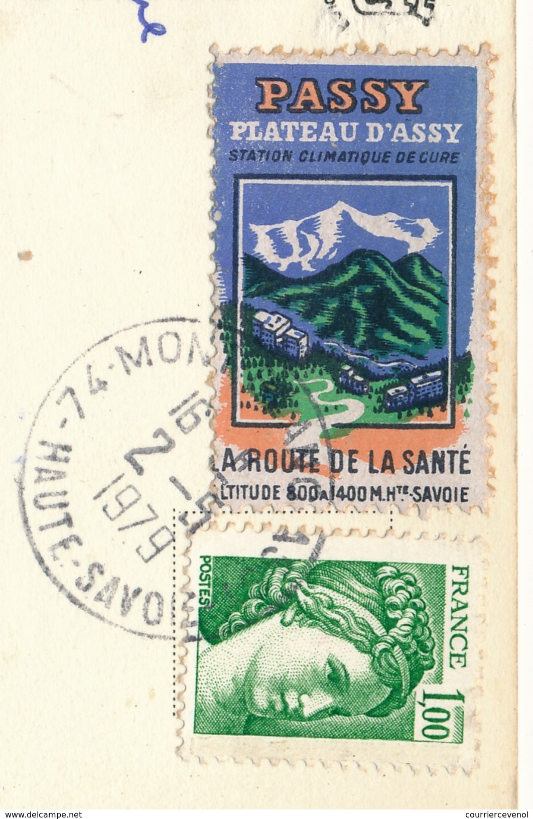 FRANCE => Vignette "Passy, Plateau D'Assy - La Route De La Santé" Sur Carte Postale 1979 - Brieven En Documenten