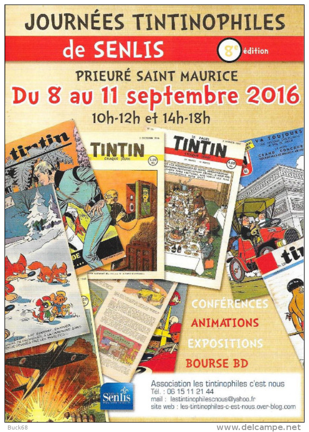 Flyer Prospectus Journées Tintinophiles De SENLIS 2016 : Tintin Kuifje HERGE Prieuré St Maurice - Hergé