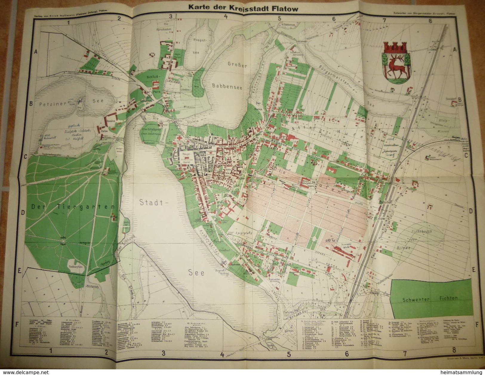 Karte Der Kreisstadt Flatow 30er Jahre - 52cm X 67cm - Entwurf Bürgermeister Brandt- Verlag Erich Hoffmann (Flatower Zei - Topographische Karten