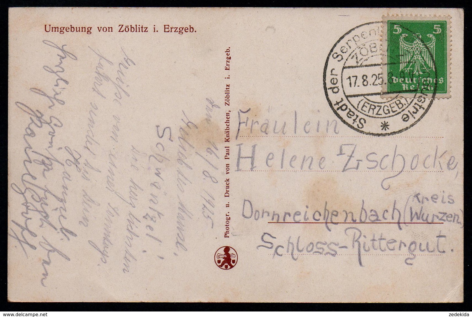 9260 - Alte Ansichtskarte - Katzenstein - Schwarze Pockau - Sonderstempel - Paul Knächen Zöblitz - Gel 1925 - Zoeblitz