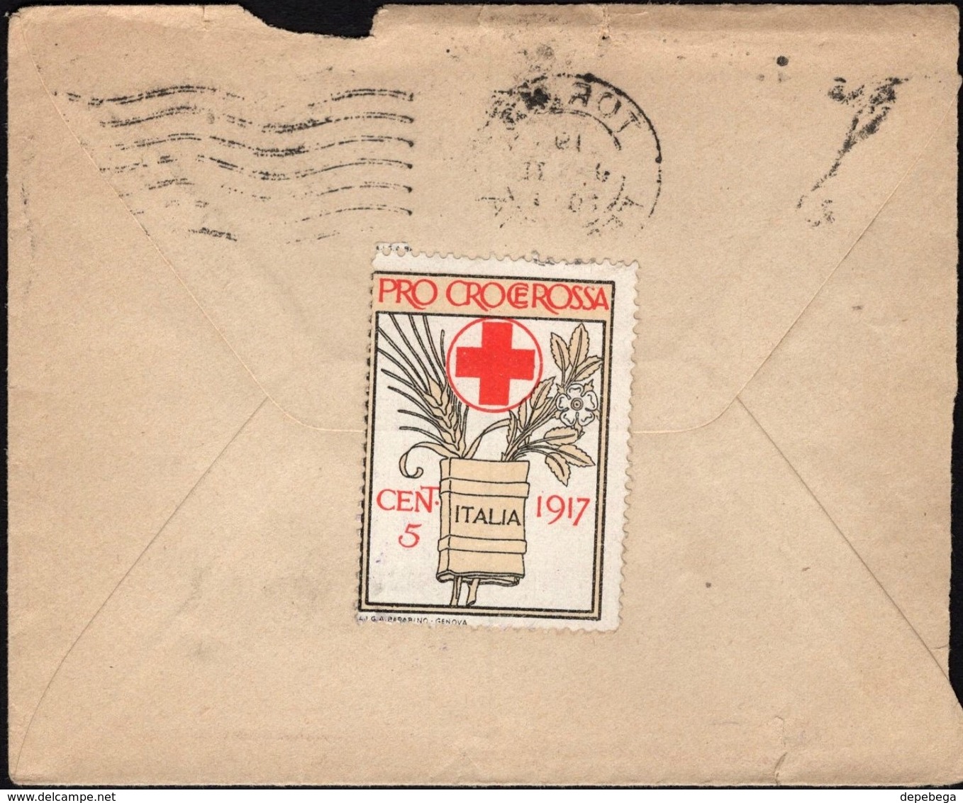 Italy - 1917 - Cover With ' PRO CROCE ROSSA Italia 1917' Stamp, Torino 9.2.1917 (zona Di Guerra) - Marcophilie