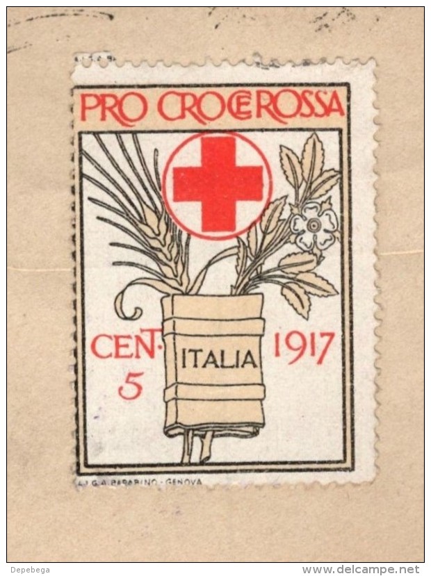 Italy - 1917 - Cover With ' PRO CROCE ROSSA Italia 1917' Stamp, Torino 9.2.1917 (zona Di Guerra) - Marcophilie