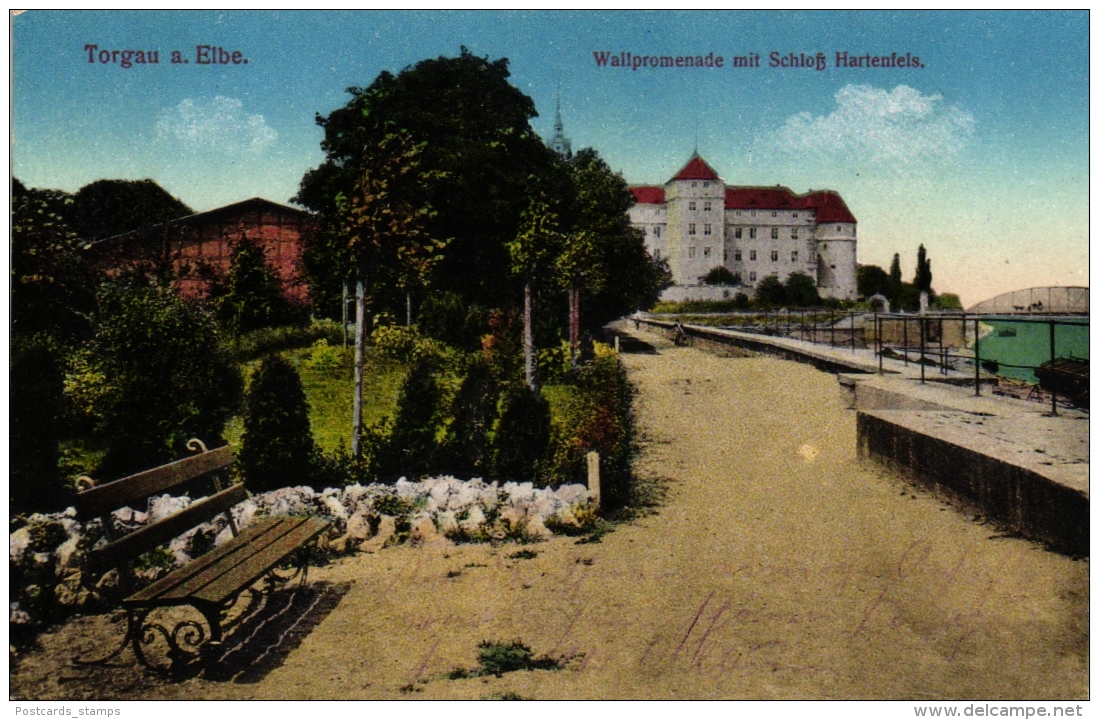 Torgau, Wallpromenade Mit Schloß Hartenfels, Um 1915 - Torgau