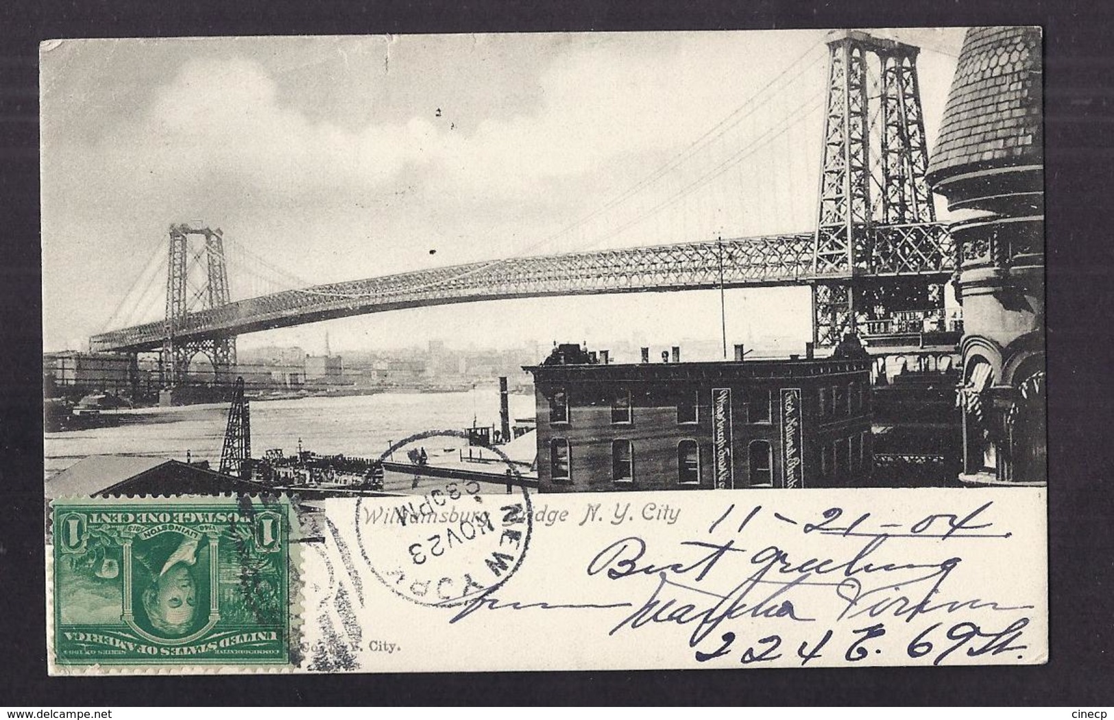 CPA USA - NEW YORK CITY - Williamsburg Bridge - SUPERBE PLAN PONT + TB TIMBRE RECTO Oblitération 1904 - Ponts & Tunnels