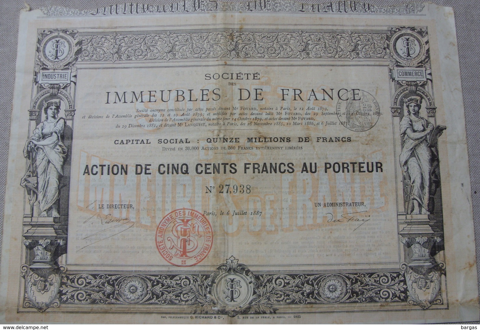 SOCIETE DES IMMEUBLES DE FRANCE 1887 Déco - Industrie