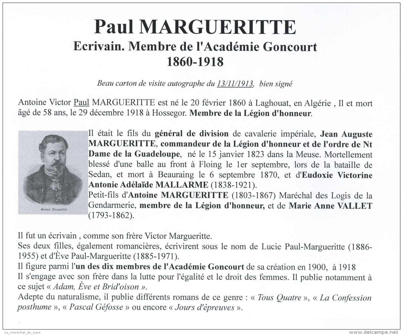 Paul MARGUERITTE (1860-1918) Ecrivain Membre De L'academie Goncourt 1913 Autographe - Other & Unclassified