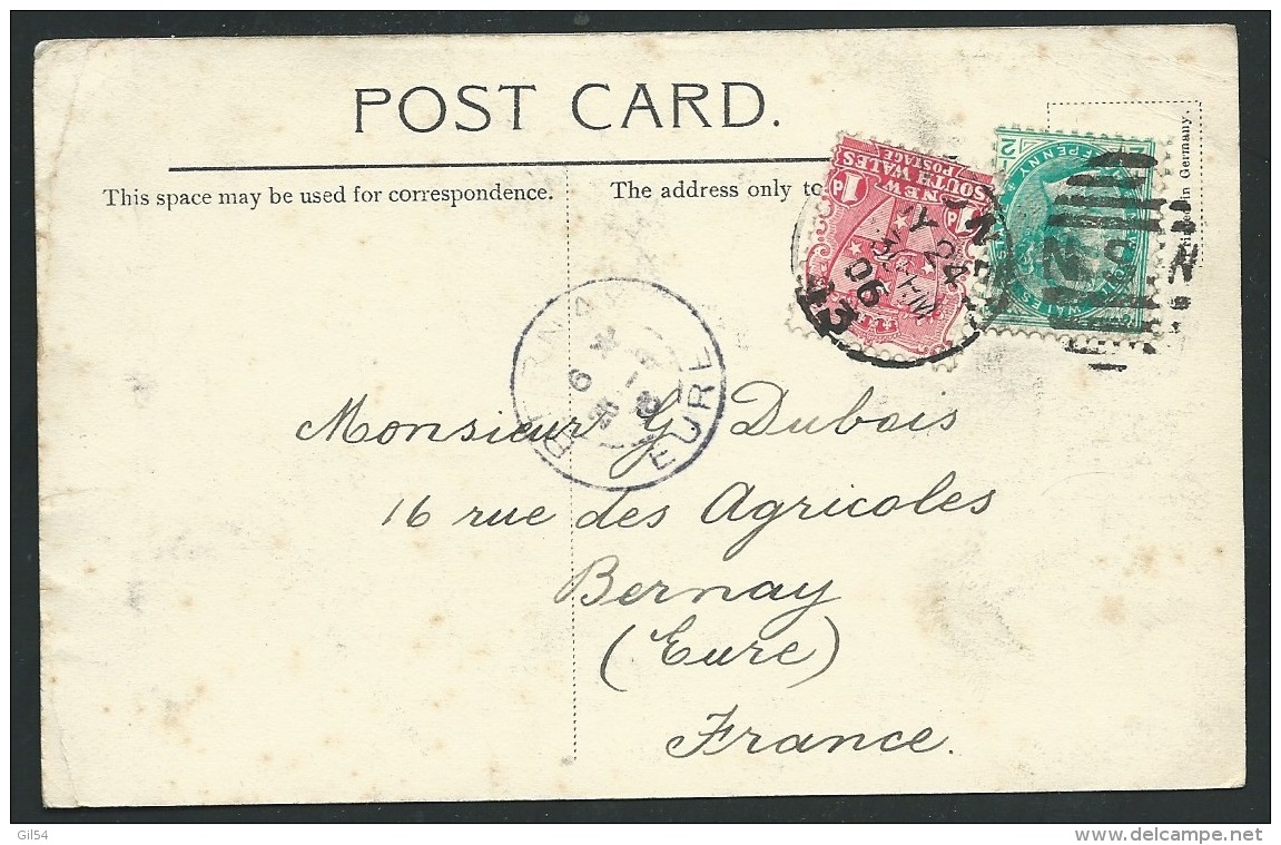 Nlle Galles Du Sud  - Yvt N°87 + 88  Sur Cpa Pour La France  Oblitéré  Cad Sydney  En 1906 - Obf0704 - Cartas & Documentos