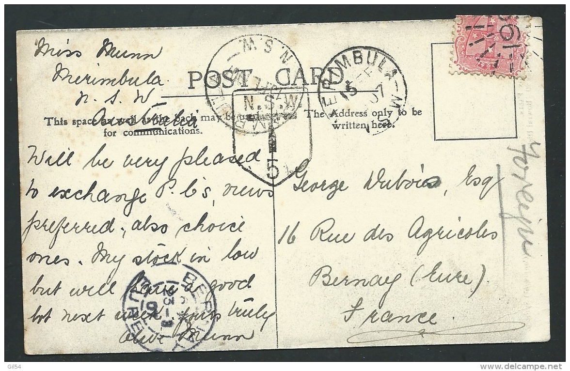 Nlle Galles Du Sud  - Yvt N° 88 Sur Cpa  TAX2E 5 CENT  Oblitéré Gc 199 Erimbula  - Obf0707 - Storia Postale