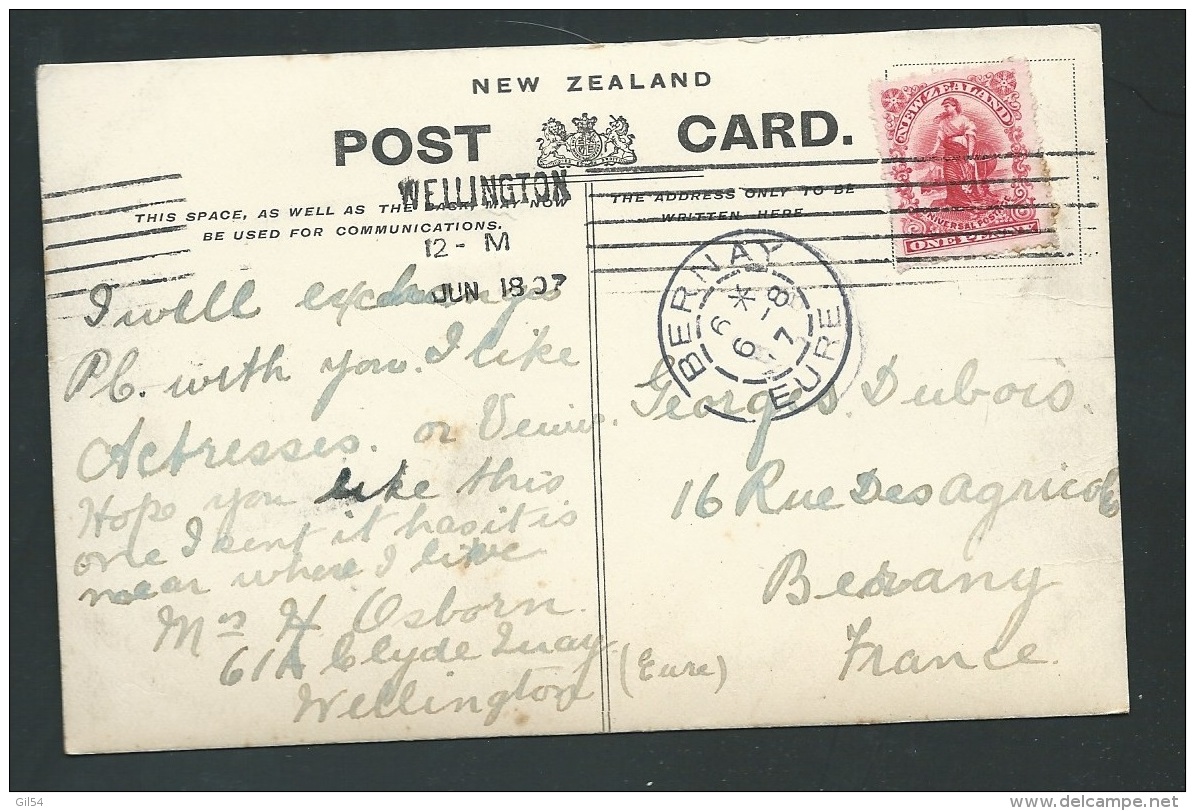 Nouvelle Zélande Yvert N° 94 Affranchissant Une Cap Pour La France Oblitéré Wellington En 1907  - Obf0710 - Brieven En Documenten