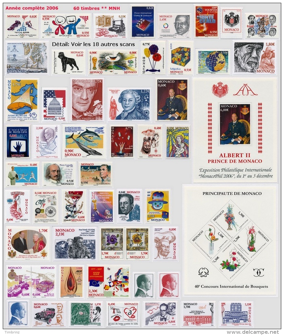 MONACO Année Complète 2006 - Yv. 2528 à 2587 ** TB  - 60 Timbres ** MNH ..Réf.MON20111 - Années Complètes