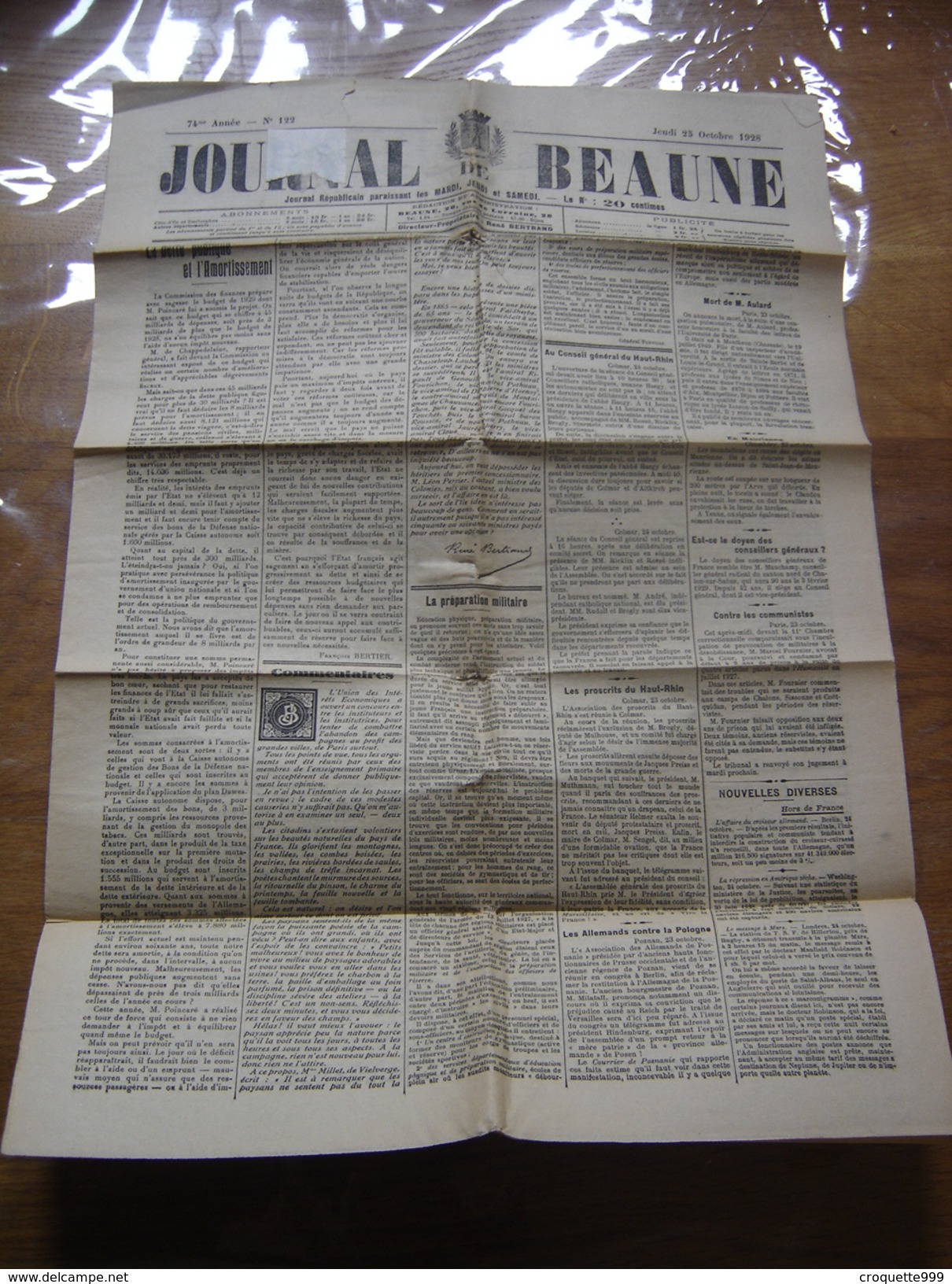 1928 JOURNAL De BEAUNE 122 Republicain Publicite Foire Gastronomique - Informations Générales