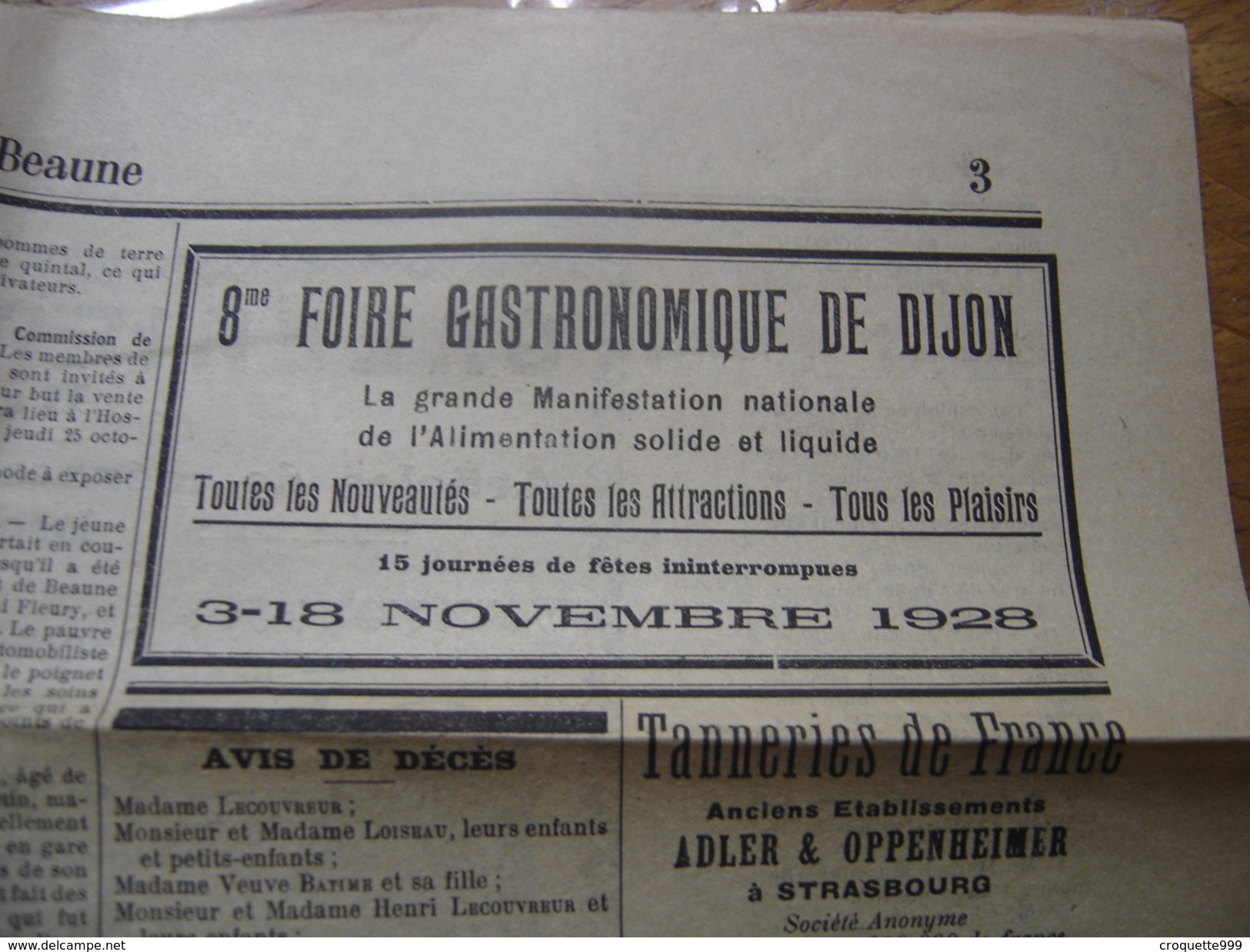 1928 JOURNAL De BEAUNE 122 Republicain Publicite Foire Gastronomique - Informations Générales