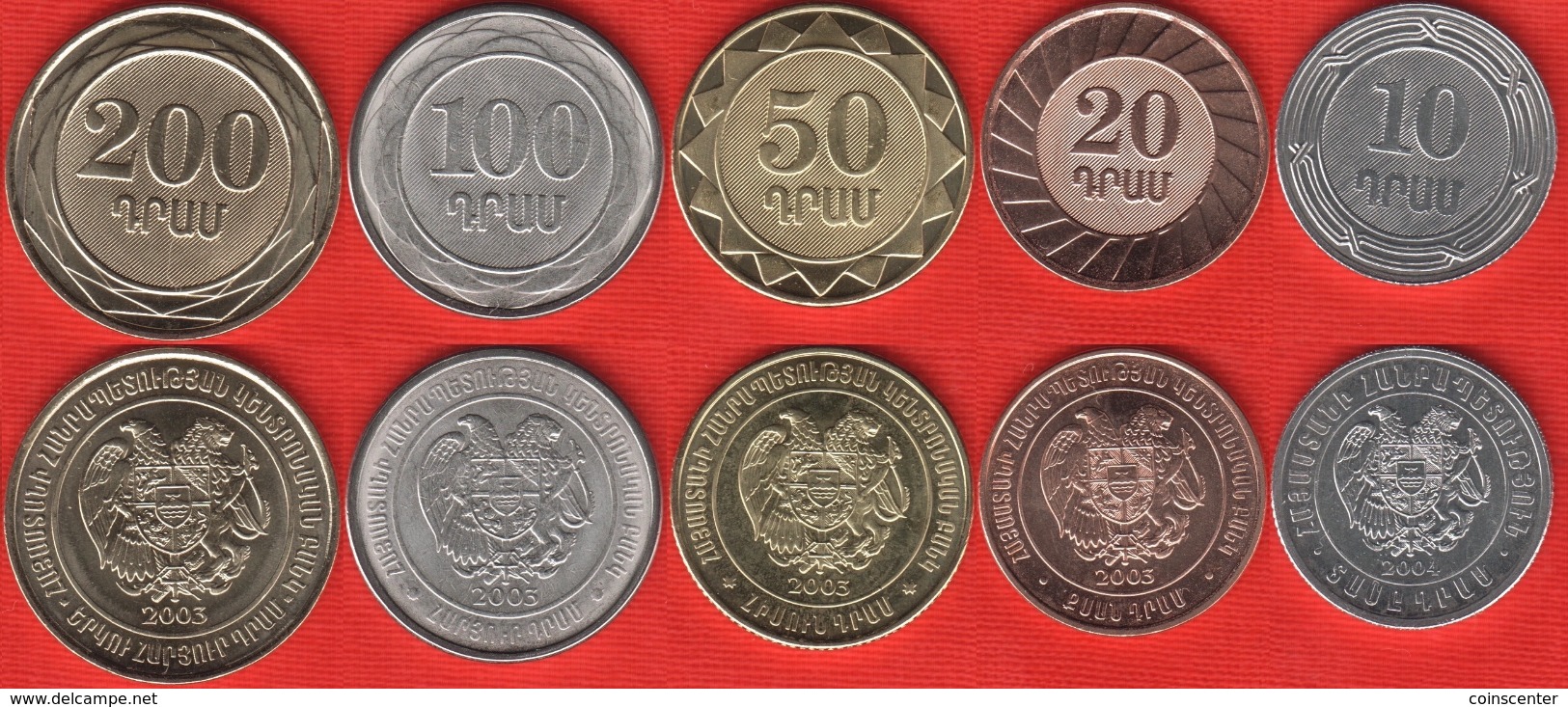 Armenia Set Of 5 Coins: 10 - 200 Dram 2003-2004 UNC - Armenia