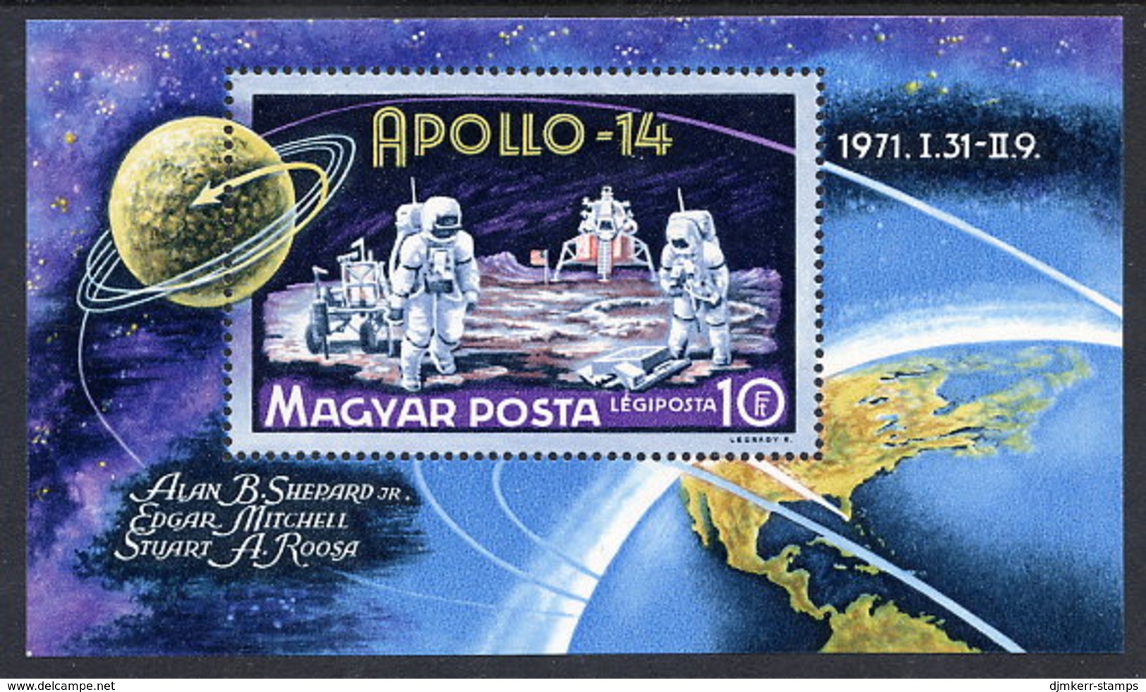 HUNGARY 1971 Apollo 14 Block MNH / **.  Michel Block 80 - Blocchi & Foglietti