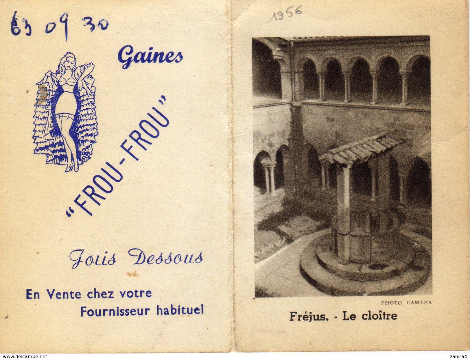 Calendrier Dépliant à 2 Volets - Frou-Frou  Jolis Dessous Soutien-gorge Gaine Ceinture - Fréjus Le Cloître - 1956 - Autres & Non Classés