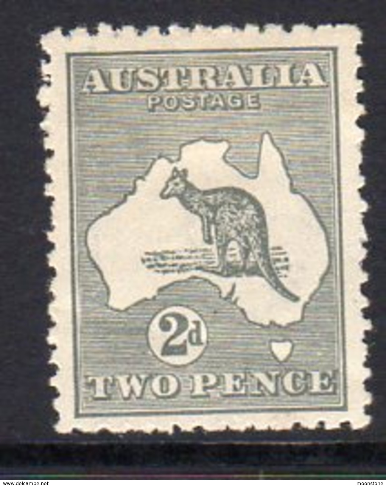 Australia 1915-27 2d Grey 'Roo, Wmk. 6, Hinged Mint, Bend Across Stamp (SG35) - Mint Stamps