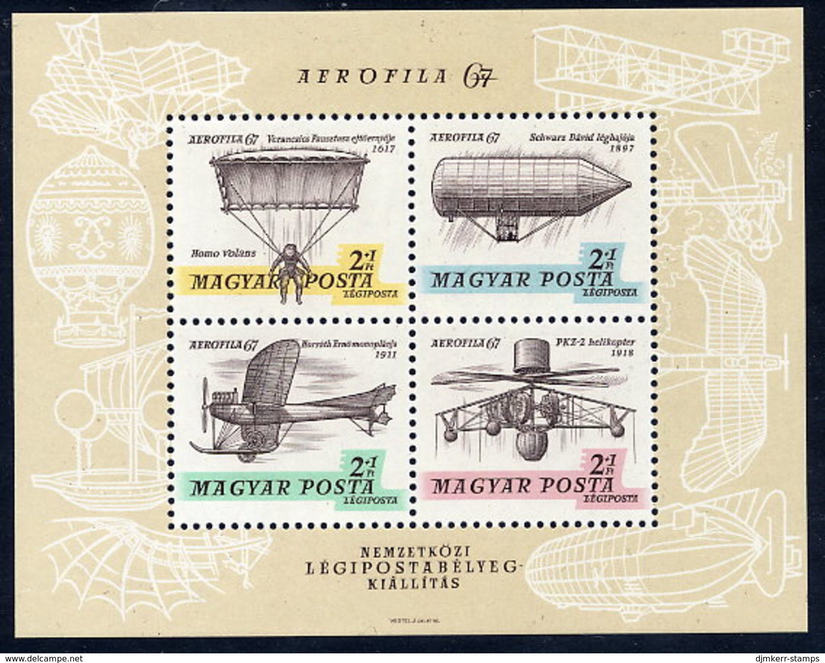 HUNGARY 1967 AEROFILA '67 Exhibition I Block MNH / **.  Michel Block 57 - Blocchi & Foglietti