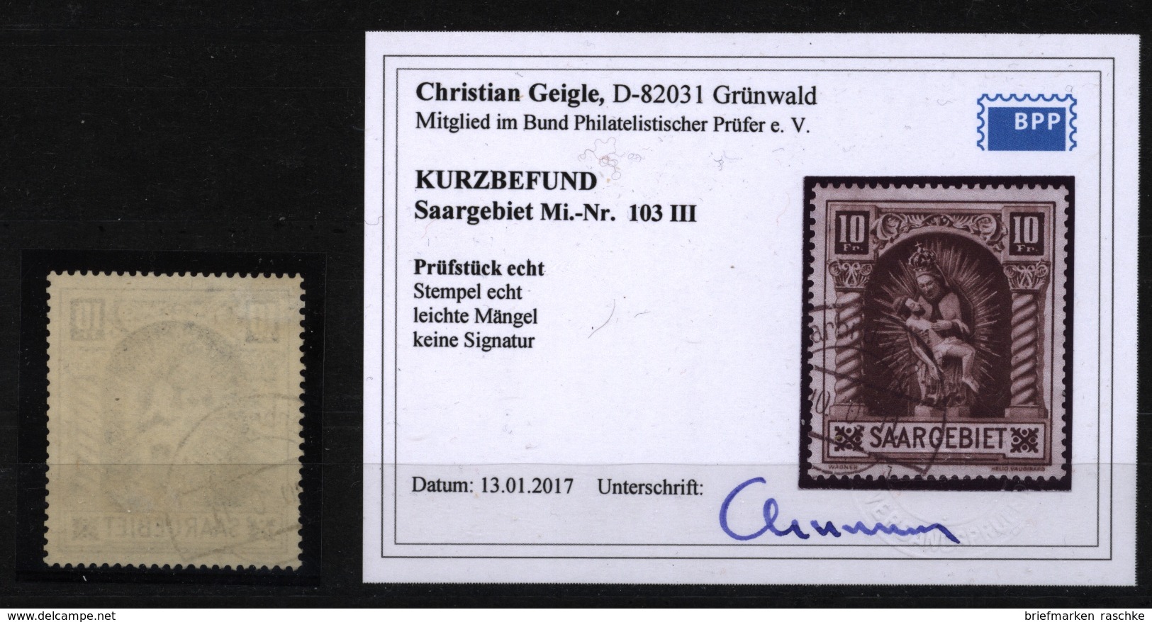 Saar,103 III,o,Befund,kurzer Zahn - Gebraucht