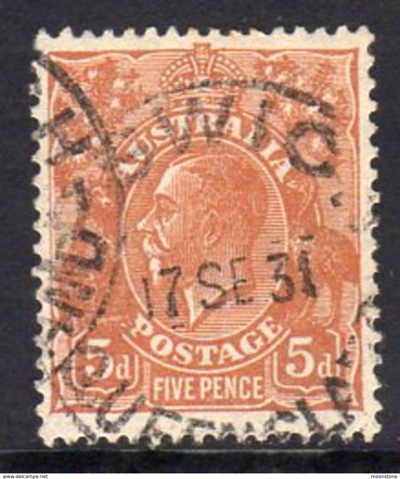 Australia 1926-30 5d Orange-brown GV Head, Wmk. 7, Perf. 13½x12½, Used (SG103a) - Oblitérés