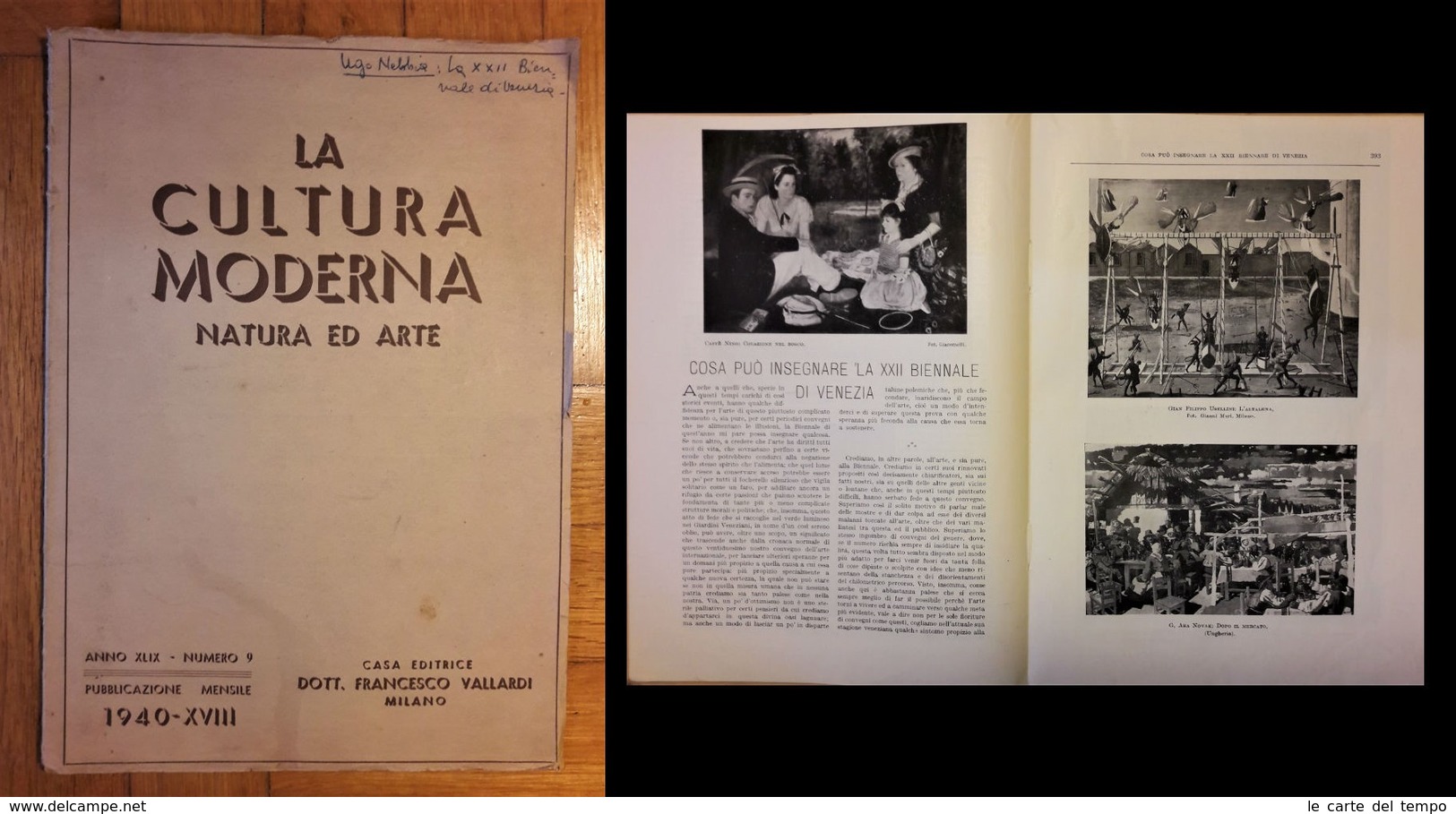 La Cultura Moderna Natura Ed Arte. Numero 9. Anno XLIX 1940. Autografato Da Ugo Nebbia. - Kunst, Design, Decoratie