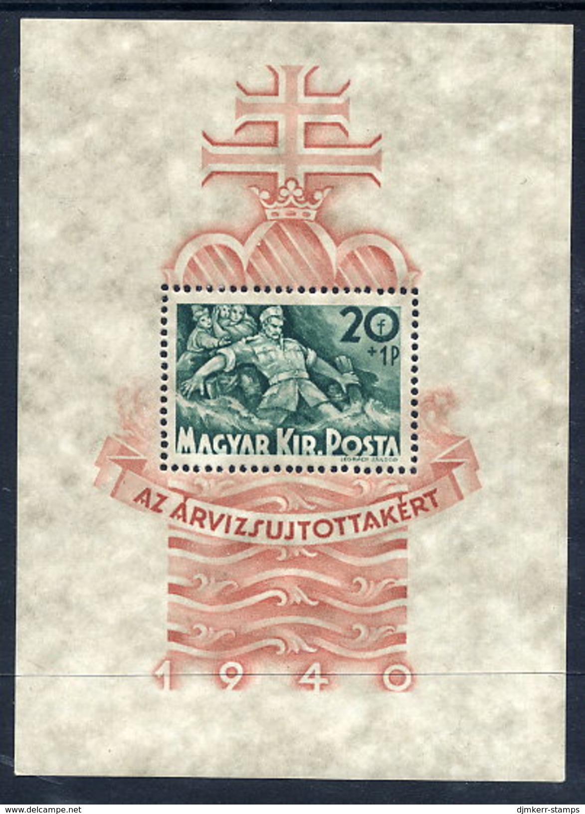 HUNGARY 1940 Flood Relief  Block MNH / **.  Michel Block 7 - Blocks & Kleinbögen