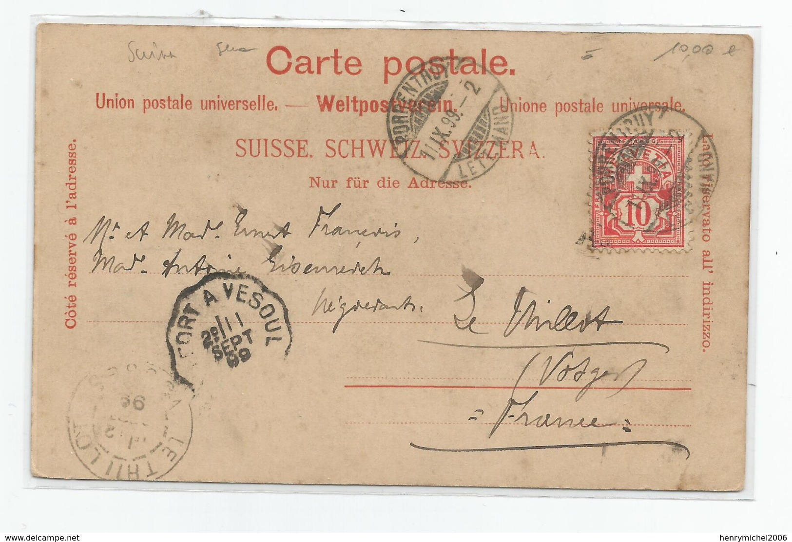 Suisse - Jura - Souvenir De Porrentruy Jardin Botanique 1899 Cachet Marcophilie - Porrentruy