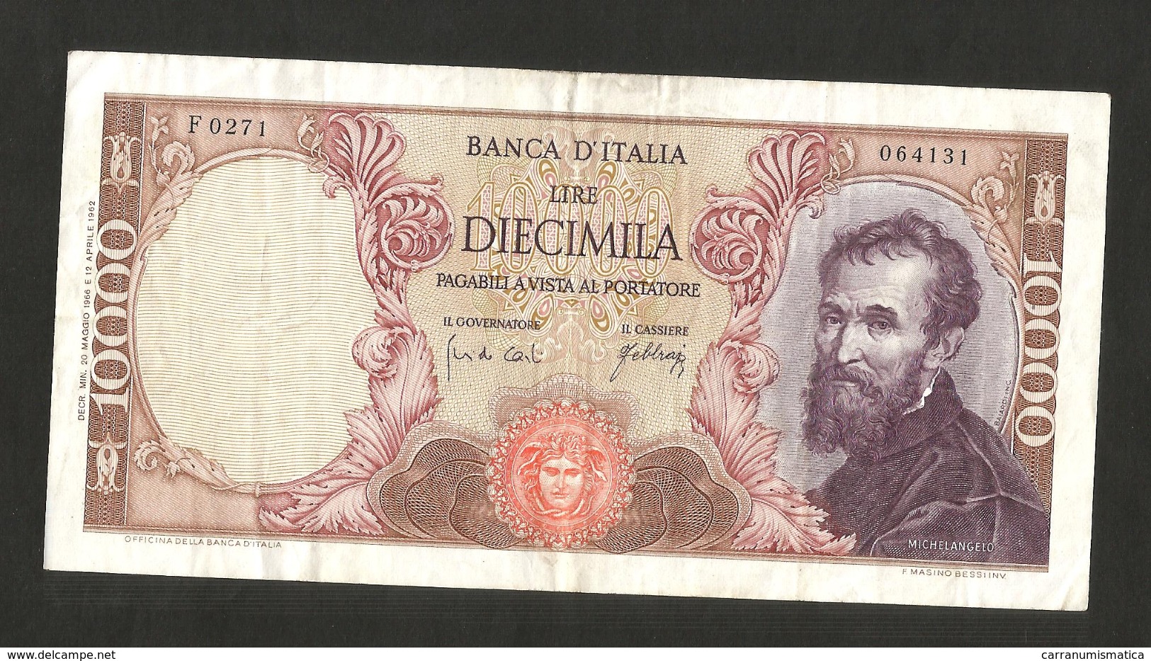 ITALIA - BANCA D' ITALIA - 10000 Lire MICHELANGELO (Firme: Carli / Pacini - Decr. 04/01/1968) - 10.000 Lire