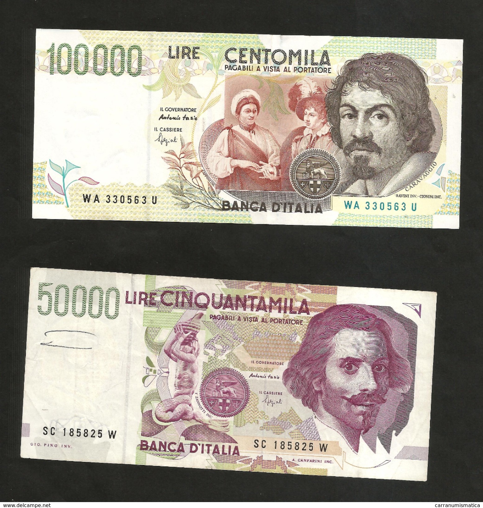 ITALIA - BANCA D'ITALIA - 100000 Lire CARAVAGGIO / 50000 Lire BERNINI  II° Tipo (Firme: FAZIO / SPEZIALI ) LOTTO - 100000 Lire