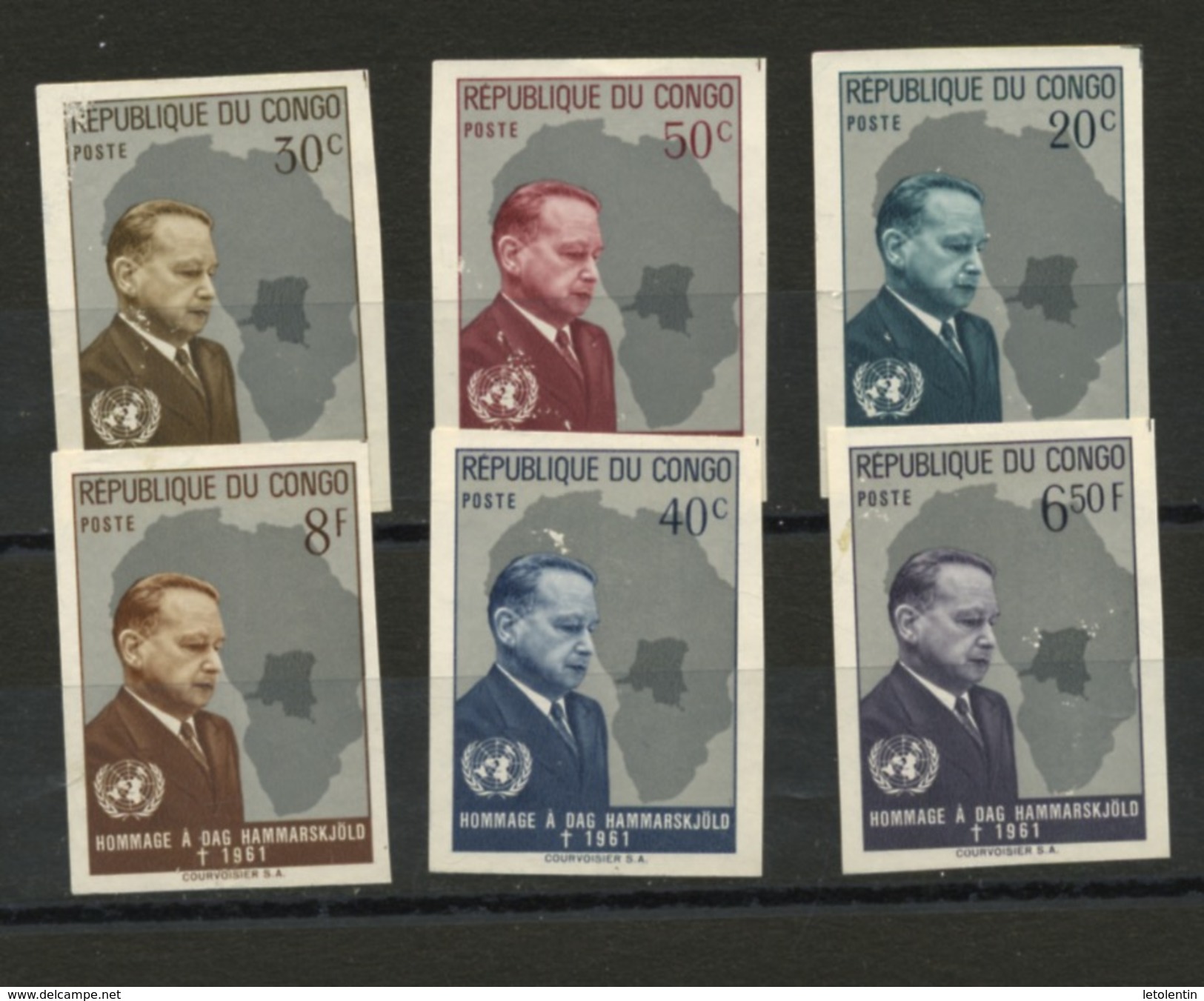 CONGO : HOMMAGE À DAG HAMMARSKJOLD -  N° Yvert 455/458+460+461 NON DENTELÉ (*) - Ongebruikt