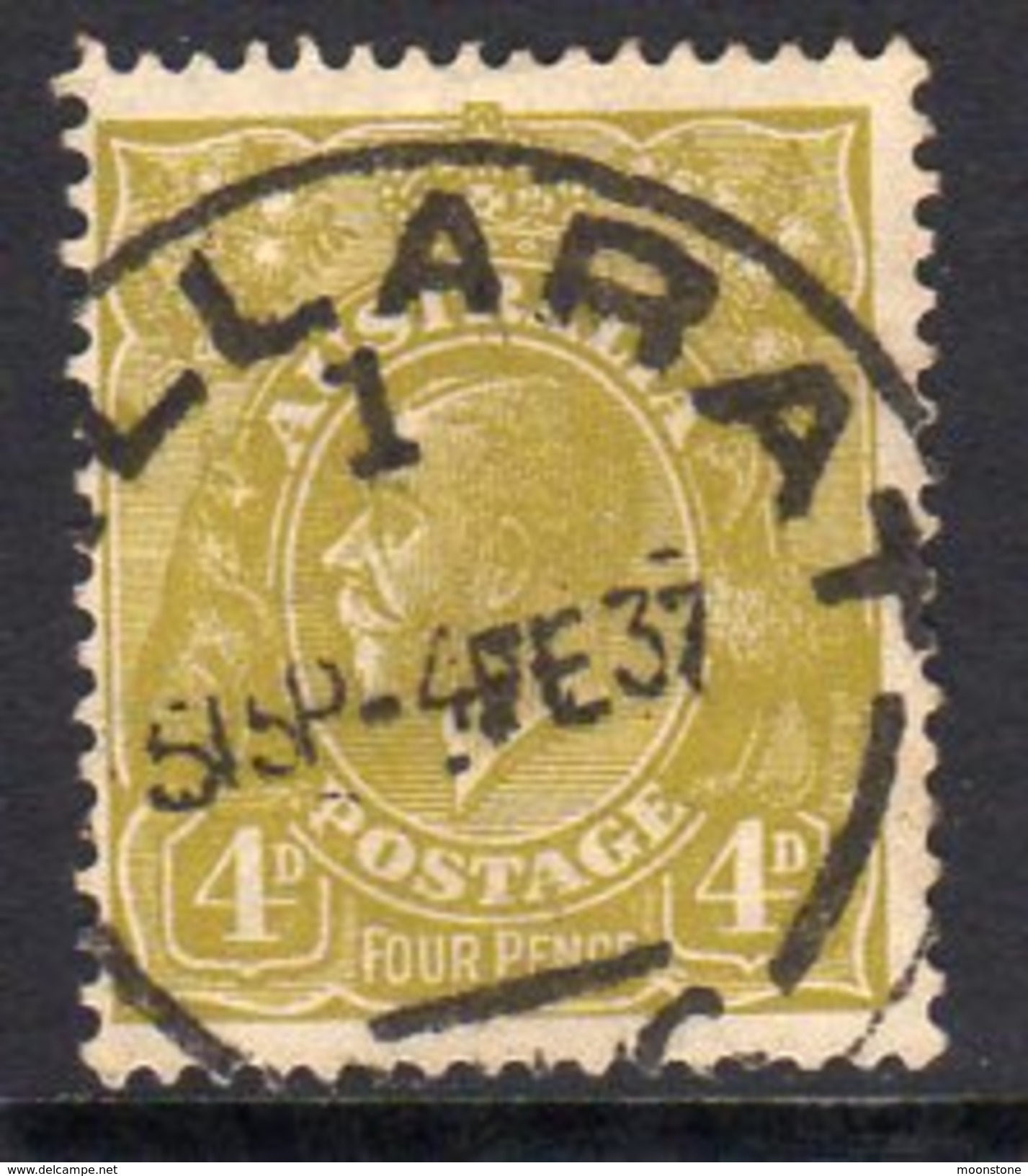 Australia 1931-6 4d Yellow-olive GV Head, Wmk. 15, Used (SG129) - Used Stamps