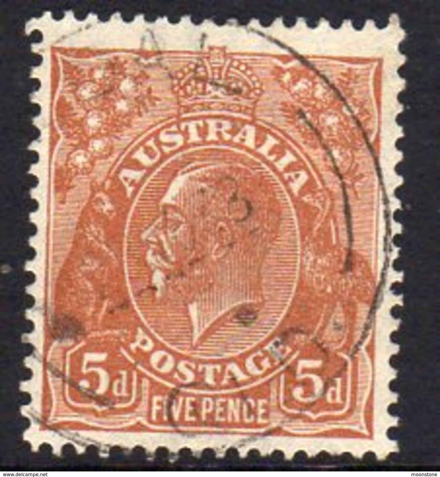 Australia 1931-6 5d Orange-brown GV Head, Wmk. 15, Used, Ship Mail Cancel (SG130) - Used Stamps