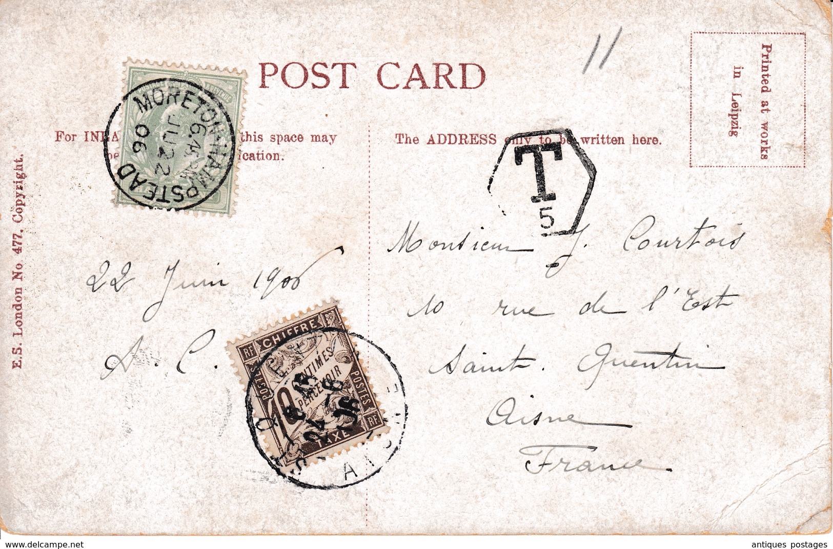 Carte Postale Moretonhampstead Almshouses Dartmoor 1906 Pour Saint Quentin Aisne Timbre Taxe - Storia Postale