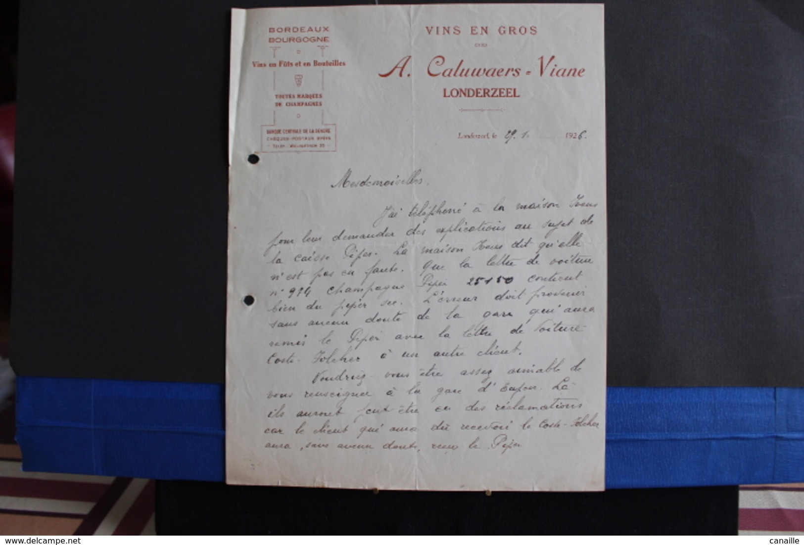 Fac- 40 / LONDERZEEL - Vins En Gros, A. Caluvaers = Viane - Vins En Fûts Et En Bouteilles - Bordeaux - Bourgogne / 1926 - Alimentaire