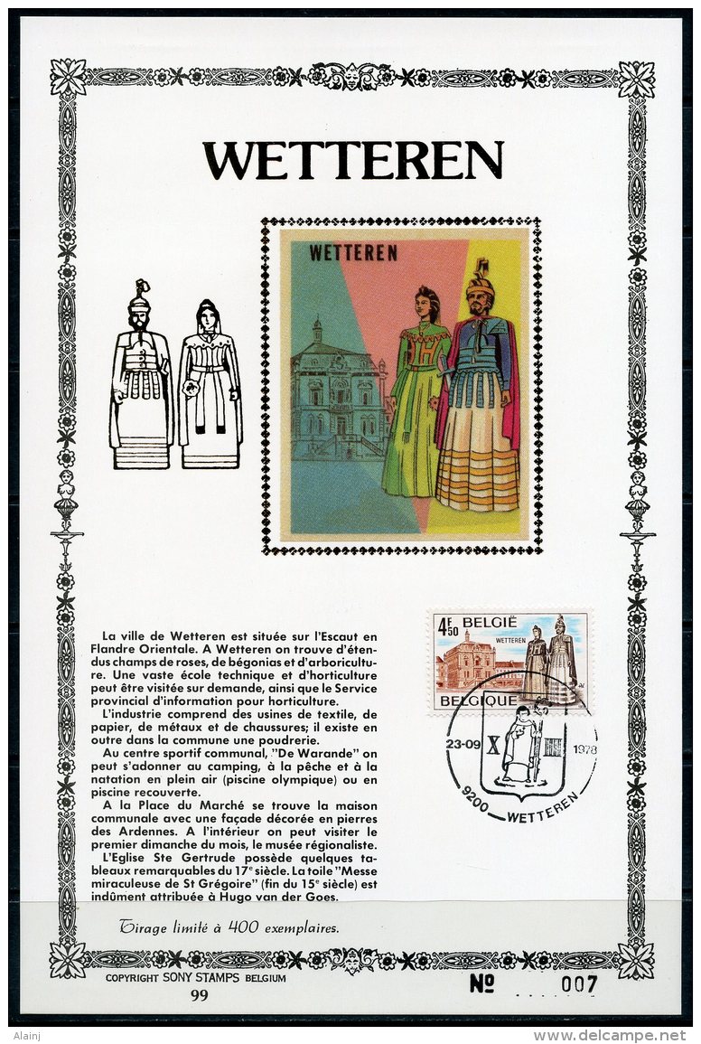 BE 1909   ---  Wetteren  --  Sujet Sur Soie Feuillet Numéroté Sony Stamp -  Obl. Wetteren - V. Fran. - Feuilles Complètes & Feuillets