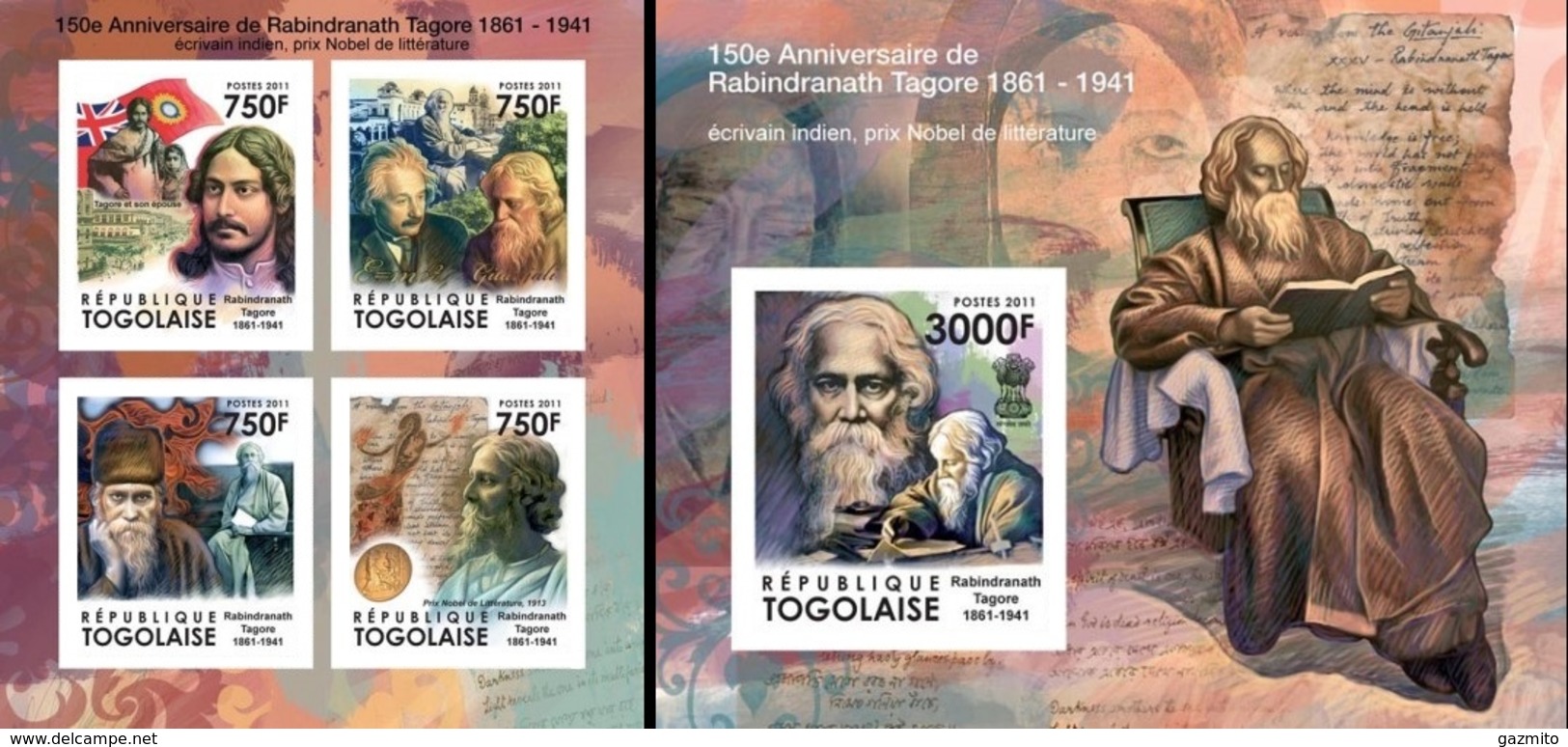 Togo 2011, 150th Rabindranath Tagore, 4val In BF +BF IMPERFORATED - Hinduismo