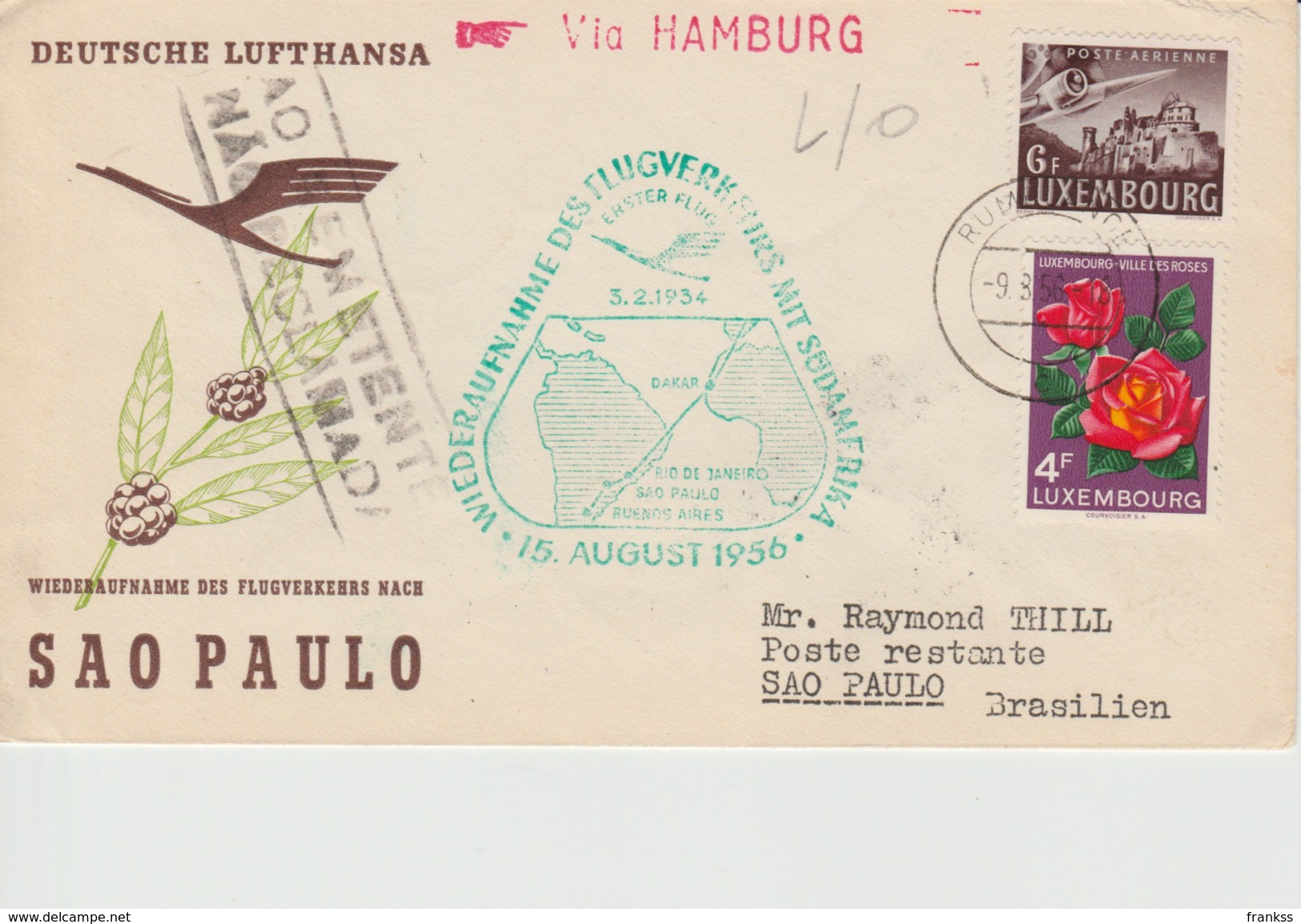 Luchtpost  1956 - Storia Postale