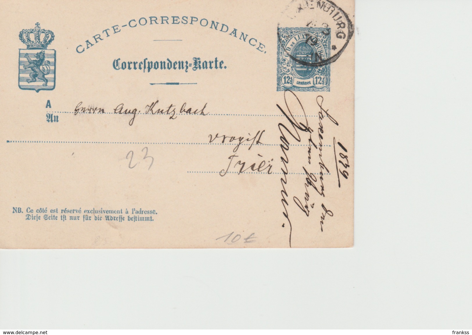 Carte Trier 4.3.1879 - Cartas & Documentos