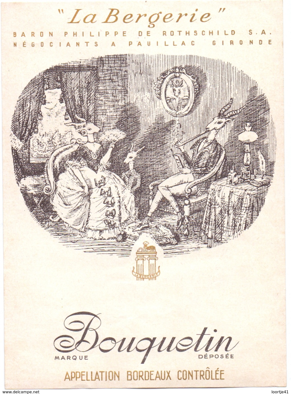 Etiket Etiquette - Wijn Vin De Bordeaux - La Bergerie - Bouquetin - Baron Philippe De Rothschild - Pauillac - Bordeaux