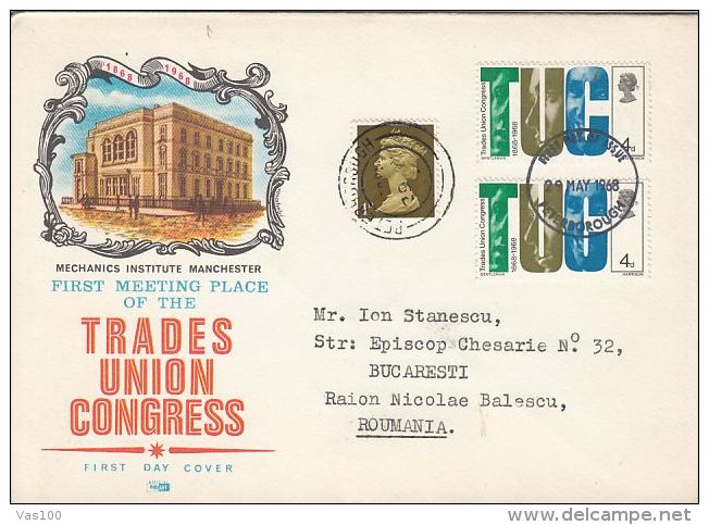 TRADE UNION CONGRESS, COVER FDC, 1968, UK - 1952-1971 Pre-Decimale Uitgaves