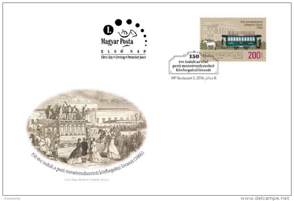 HUNGARY - 2016. FDC -  150th Anniversary Of The Horse Tramway In Pest - FDC