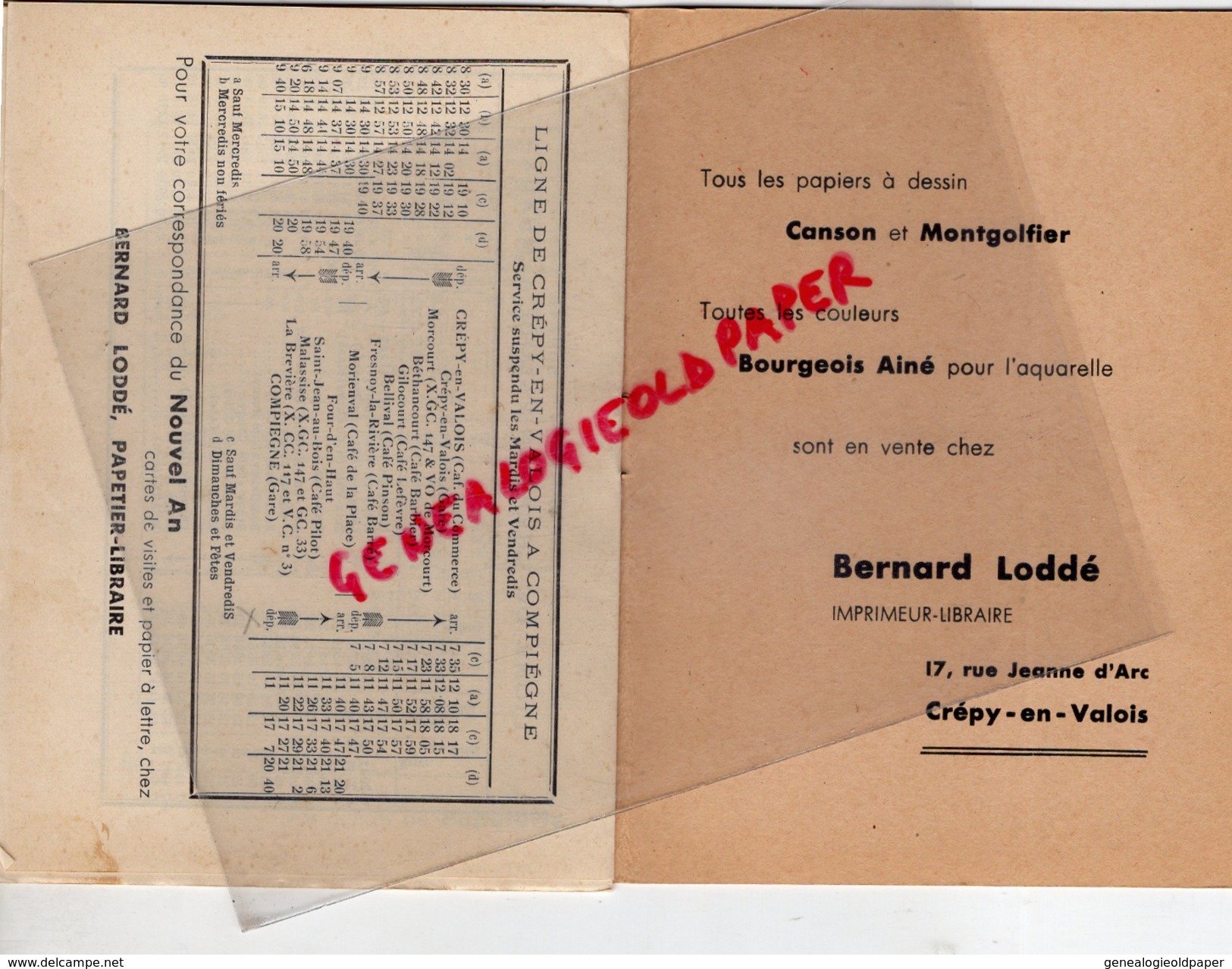 60- CREPY EN VALOIS- PETIT INDICATEUR SNCF -TRAIN- BERNARD LODDE- IMPRIMERIE LIBRAIRIE- 1937-1938-17 RUE JEANNE D' ARC- - Tourism Brochures