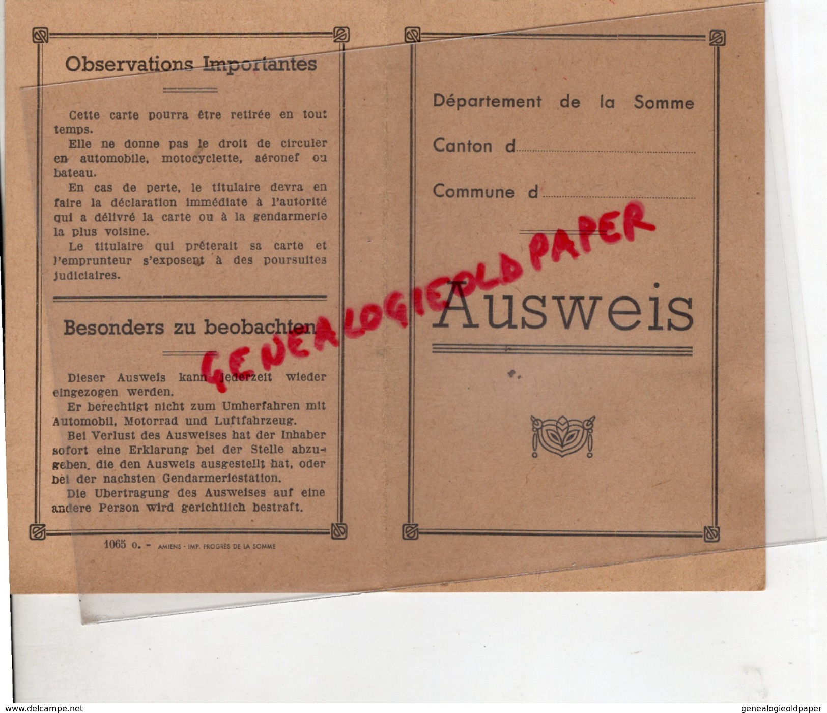 80 - ROLLOT- MME HEROUART NADDE- AUSWEIS- GUERRE 1939-1945  MILITARIA  WW2- - Documents Historiques