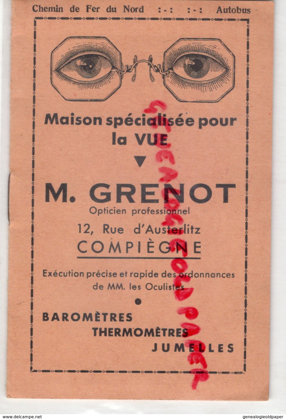 60 - COMPIEGNE - INDICATEUR SNCF- AUTOBUS RENAULT- SENLIS-CHANTILLY-CREIL- SOISSONS-1939-HOTEL FLANDRE-MORDEFROY-GRENOTL - Historische Documenten