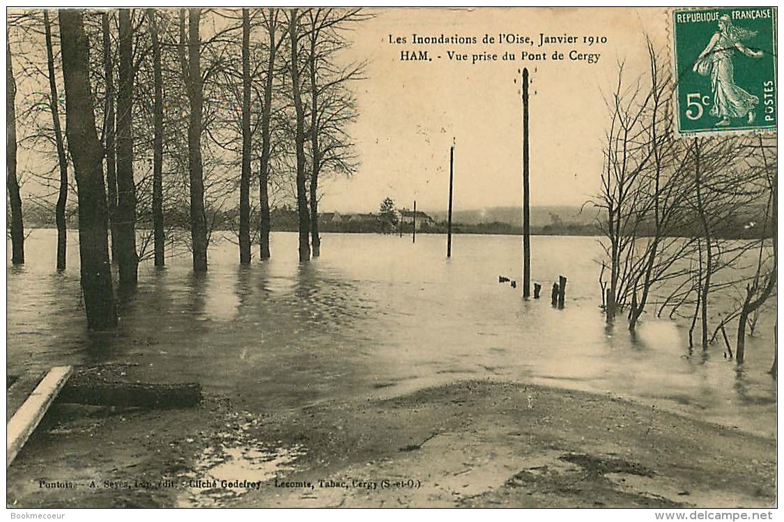 95  LES INONDATIONS DE L'OISE JANVIER 1910  HAM VUE PRISE DU PONT DE CERGY - Cergy Pontoise