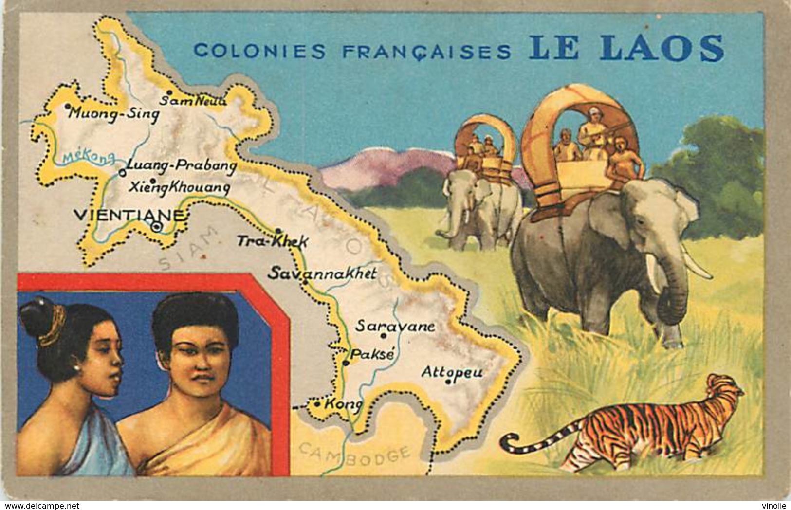 A-17-1178 :   LAOS  COLONIE FRANCAISE CARTE GEOGRAPHIQUE DU LION NOIR - Laos