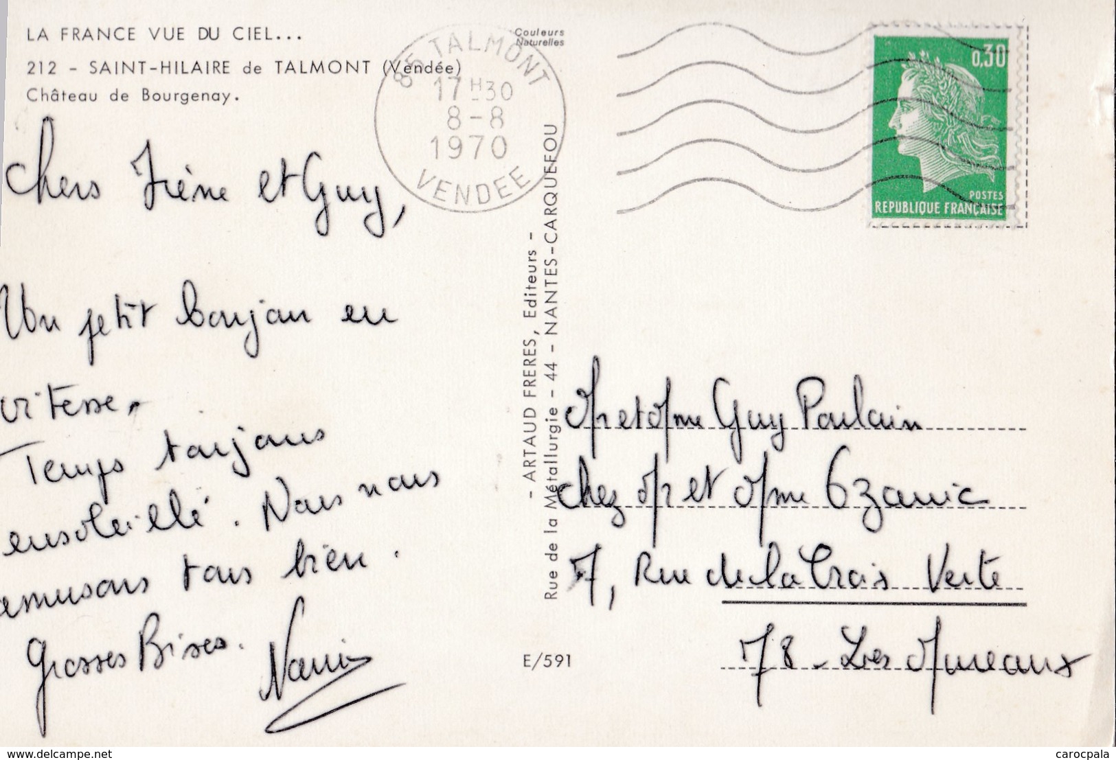 Carte Vers 1970 SAINT HILAIRE DE TALMONT / CHATEAU DE BOURGENAY - Talmont Saint Hilaire