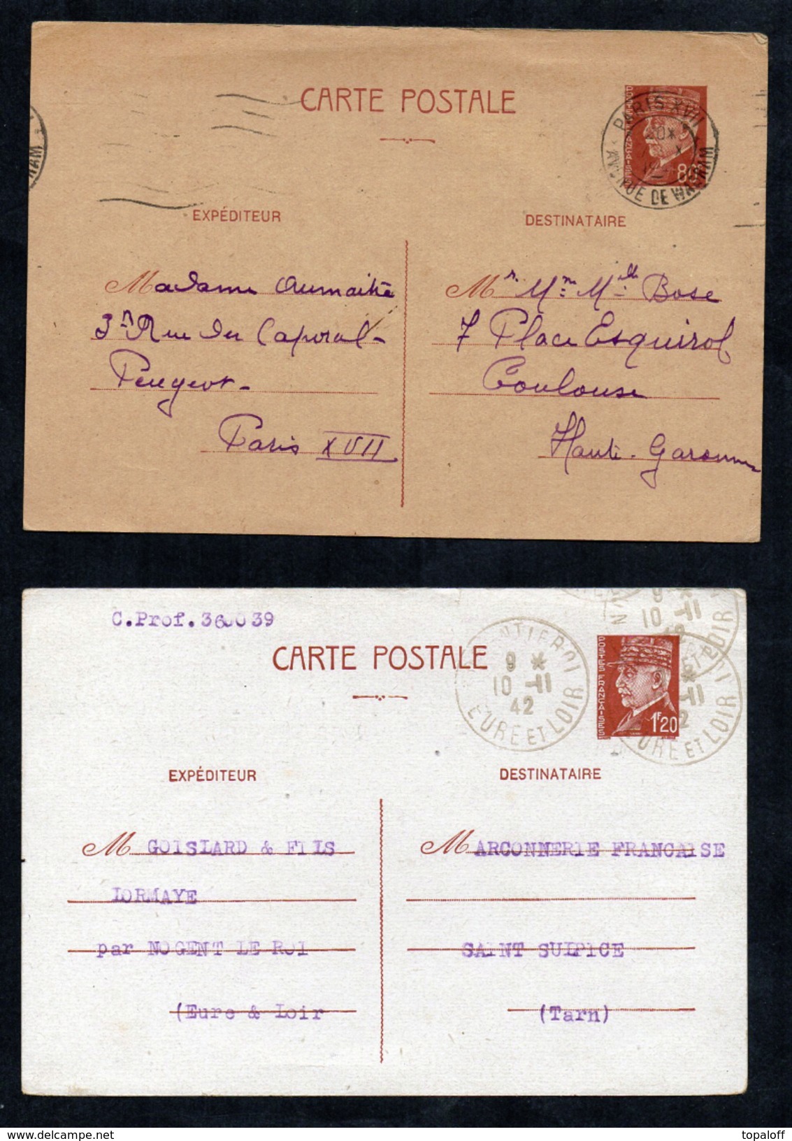 4 Entiers Postaux   Pétain Et Semeuse  1942 1943 1960 - Lots Et Collections : Entiers Et PAP