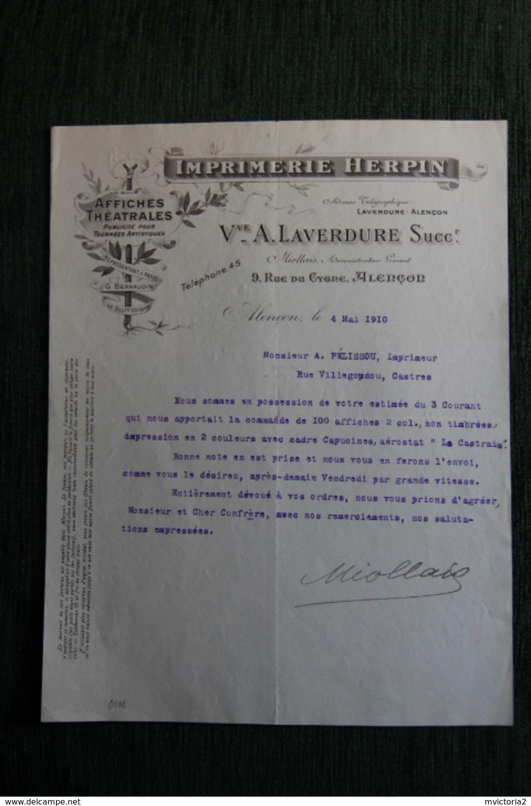 Lettre Ancienne - ALENCON , Imprimerie HERPIN, Affiches Théâtrales - 1900 – 1949