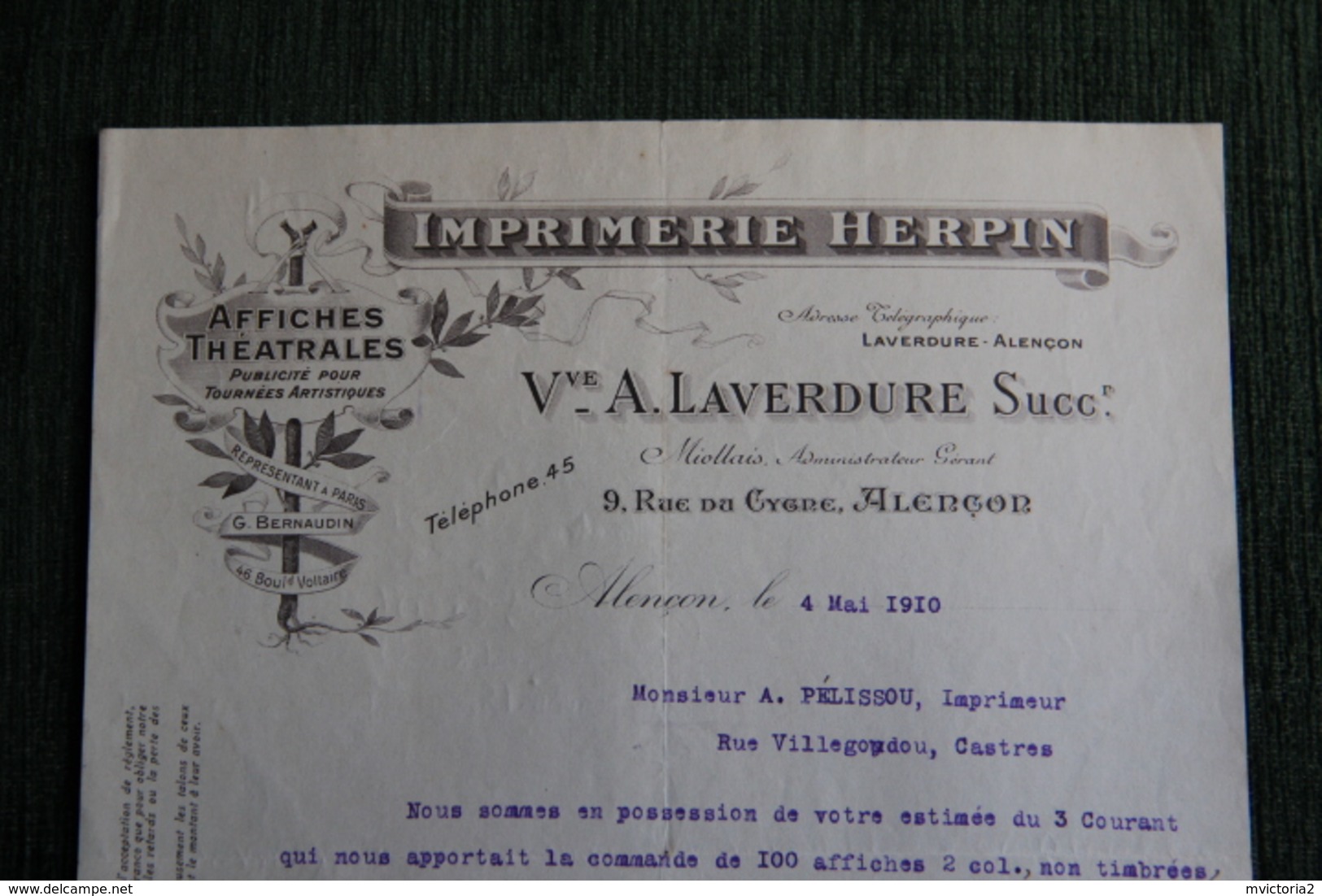 Lettre Ancienne - ALENCON , Imprimerie HERPIN, Affiches Théâtrales - 1900 – 1949